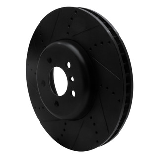 R1 2009-2017 BMW 550I GT xDrive Left Front Drilled & Slotted Black Brake Rotor