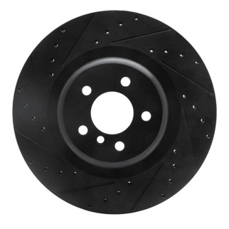 R1 10-14 BMW X5 Rear Left Drilled & Slotted Black Brake Rotor