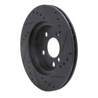 R1 14-21 BMW i3 Front Left Drilled & Slotted Black Brake Rotor