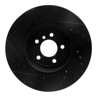 R1 11-19 BMW ActiveHybrid 5 Front Right Drilled & Slotted Black Brake Rotor