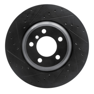 R1 02-08 BMW 745LI Front Left Drilled & Slotted Black Brake Rotor