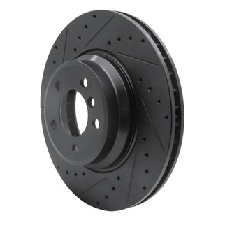 R1 02-08 BMW 745LI Front Left Drilled & Slotted Black Brake Rotor