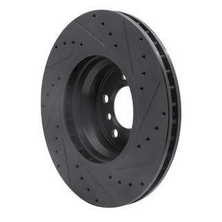 R1 02-08 BMW 745LI Front Left Drilled & Slotted Black Brake Rotor