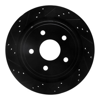 R1 02-24 Chrysler ASPEN Rear Left Drilled & Slotted Black Brake Rotor