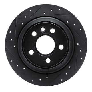 R1 07-10 Volvo S80 Rear Left Drilled & Slotted Black Brake Rotor