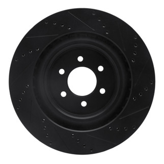 R1 03-17 Dodge Viper Rear Left Drilled & Slotted Black Brake Rotor