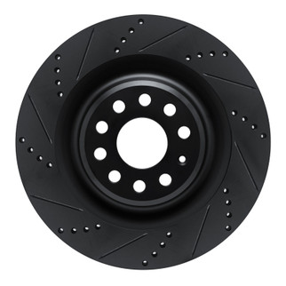 R1 12-21 Tesla Model X Rear Left Drilled & Slotted Black Brake Rotor
