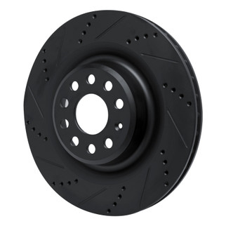 R1 12-21 Tesla Model X Rear Left Drilled & Slotted Black Brake Rotor