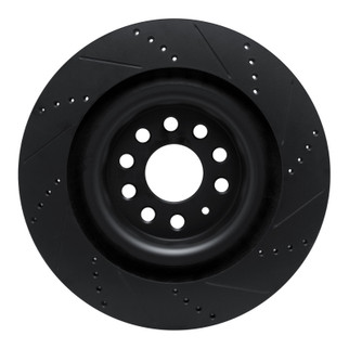 R1 12-21 Tesla Model X Rear Left Drilled & Slotted Black Brake Rotor