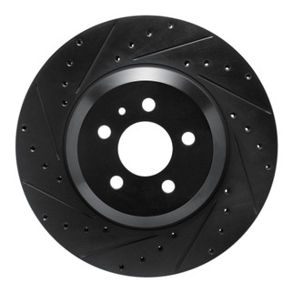 R1 17-25 Tesla Model 3 Front Left Drilled & Slotted Black Brake Rotor