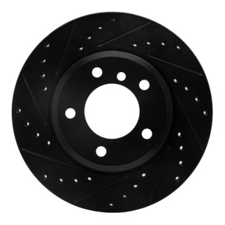 R1 99-08 BMW 325XI Front Left Drilled & Slotted Black Brake Rotor