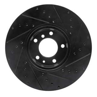R1 91-01 BMW 740I Front Left Drilled & Slotted Black Brake Rotor