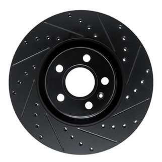 R1 17-25 Volvo V90 Front Right Drilled & Slotted Black Brake Rotor