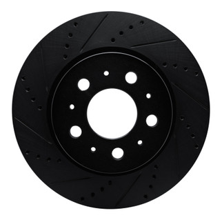 R1 17-25 Tesla Model 3 Front Left Drilled & Slotted Black Brake Rotor