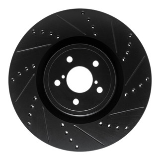R1 03-25 Subaru Impreza Front Right Drilled & Slotted Black Brake Rotor