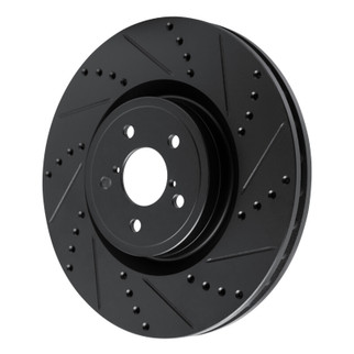 R1 03-25 Subaru Impreza Front Right Drilled & Slotted Black Brake Rotor