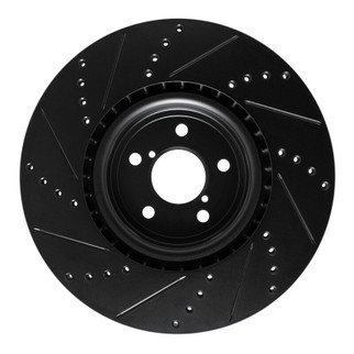 R1 03-25 Subaru Impreza Front Right Drilled & Slotted Black Brake Rotor