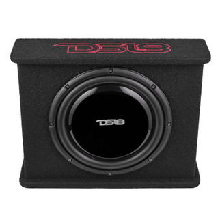 DS18 Single 12in Shallow Subwoofer and Enclosure 350 Watts RMS Amplified Sealed Black Carpet