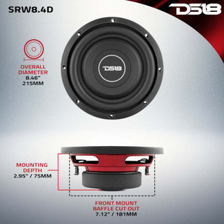 DS18 8in 150 Watts RMS 4 ohm DVC Shallow Mount Subwoofer