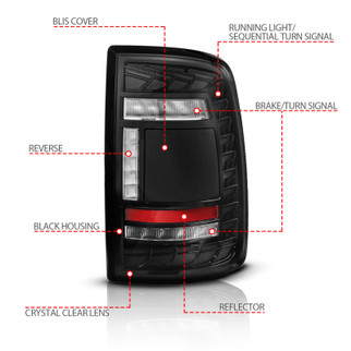 ANZO 19-24 RAM 2500/3500 Full LED Tail Lights SeqSig Black - Pair