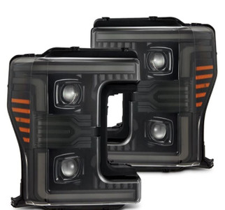 AlphaRex 17-19 Ford F-250/350/450/550 Super Duty LUXX-Series LED Proj Headlights Alpha-Blk SS/SBDRL