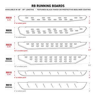 The legendary RB Series of cab length running boards from Go Rhino will make your truck, Jeep or SUV stand apart from the crowd. With an aggressive, yet stylish appearance, these bolt-on side steps take their visual inspiration from the Ford Rapto...
