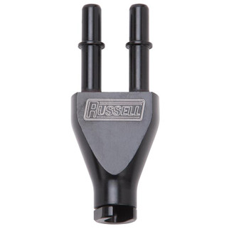 Russell Adapter Y-Block 3/8in Sae Quick Disconnect Female To 2X 3/8in Sae Qd Male Blk Anodized