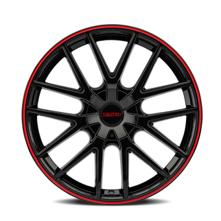Touren 3260 TR60 18x8 / 5x110/115 BP / 40mm Offset / 72.62mm Hub Gloss Black w/ Red Ring Wheel