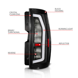 Anzo 07-14 Chevrolet Suburban / 07-14 GMC Yukon Black Full LED Tail Light Plank Style w/ Clear Lens
