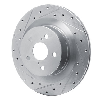 R1 21-22 Lexus RC350 Rear Left Drilled & Slotted Silver Brake Rotor