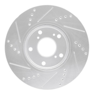 R1 16-25 Honda Civic Hatchback Front Right Drilled & Slotted Silver Brake Rotor