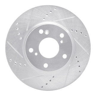 R1 16-25 Honda Civic Coupe Front Left Drilled & Slotted Silver Brake Rotor
