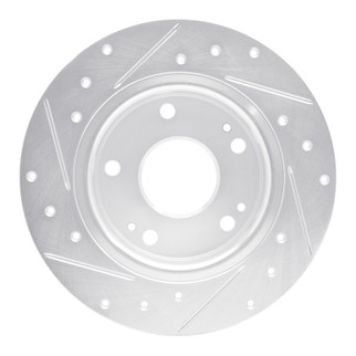 R1 16-25 Honda Civic Hatchback Rear Right Drilled & Slotted Silver Brake Rotor