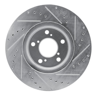 R1 06-14 Honda Ridgeline Front Left Drilled & Slotted Silver Brake Rotor