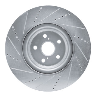 R1 10-17 Lexus LS460 Left Front Drilled & Slotted Silver Brake Rotor