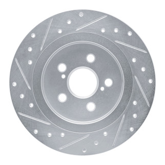 R1 11-17 Lexus CT200H Rear Right Drilled & Slotted Silver Brake Rotor