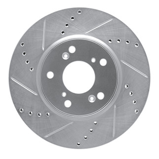 R1 13-25 Honda Civic Hatchback Front Left Drilled & Slotted Silver Brake Rotor