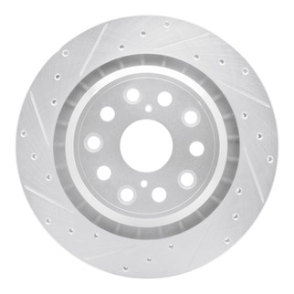 R1 07-17 Lexus LS600h Left Rear Drilled & Slotted Silver Brake Rotor