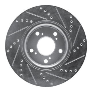R1 14-20 Acura RLX Front Left Drilled & Slotted Silver Brake Rotor