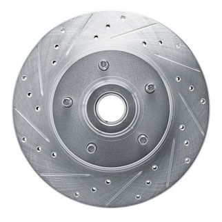R1 74-79 Ford Custom 500 Front Left Drilled & Slotted Silver Brake Rotor