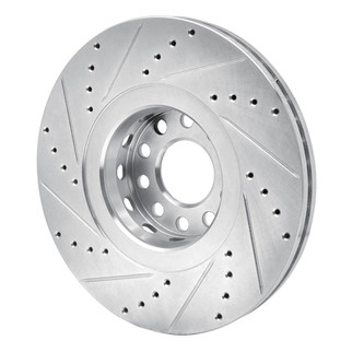 R1 00-03 Audi A8 Front Right Drilled & Slotted Silver Brake Rotor