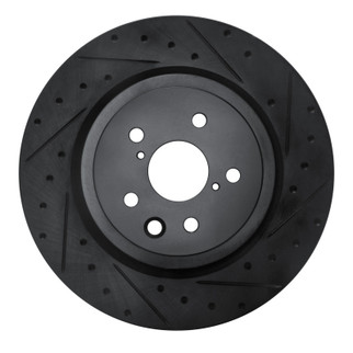 R1 15-22 Lexus RC F Right Rear Drilled & Slotted Black Brake Rotor