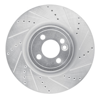 R1 13-13 Mini Cooper (Excl Clubman) Front Right Drilled & Slotted Silver Brake Rotor