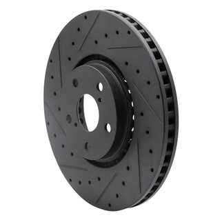 R1 07-11 Lexus GS350 Left Front Drilled & Slotted Black Brake Rotor