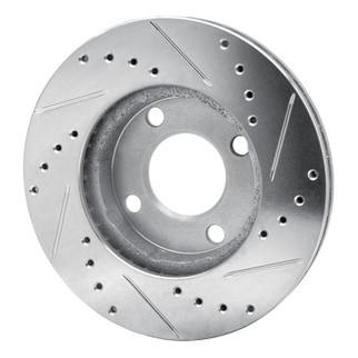 R1 78-92 Audi 80 Front Left Drilled & Slotted Silver Brake Rotor