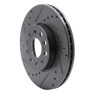 R1 05-25 Audi Q2 (Mexico) Front Left Drilled & Slotted Black Brake Rotor