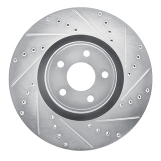 R1 14-19 Ford Focus Front Right Drilled & Slotted Silver Brake Rotor
