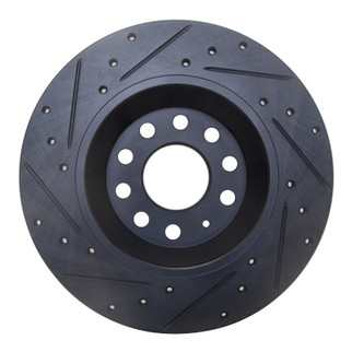 R1 16-25 Audi Q3 Rear Right Drilled & Slotted Black Brake Rotor