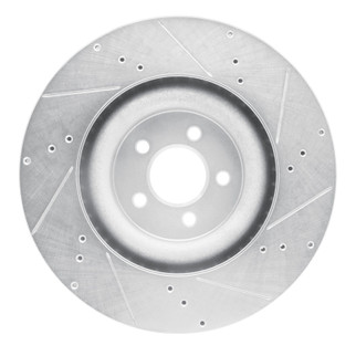 R1 15-23 Ford Mustang Front Left Drilled & Slotted Silver Brake Rotor