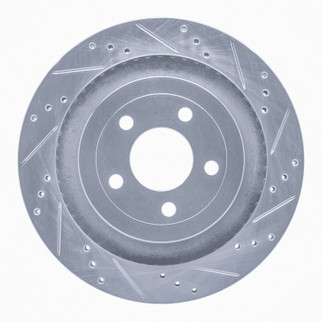 R1 15-23 Ford Mustang Rear Right Drilled & Slotted Silver Brake Rotor